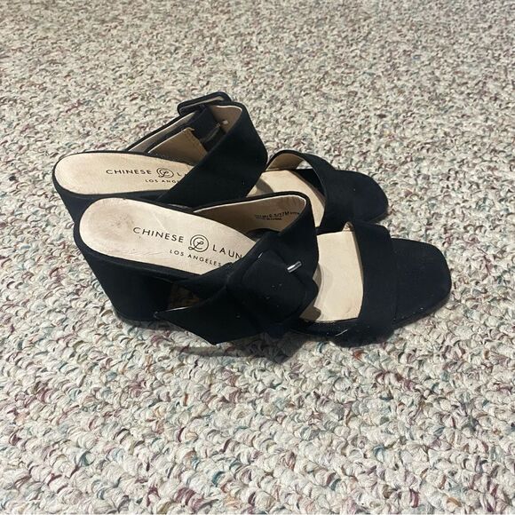 Chinese Laundry Black Buckle Strap Slide On Heels Womens Size 6.5 - Picture 1 of 6